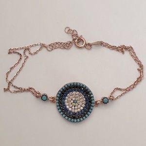 🧿 925 Silver bracelet cz fancy evil eye 14k rose gold plated